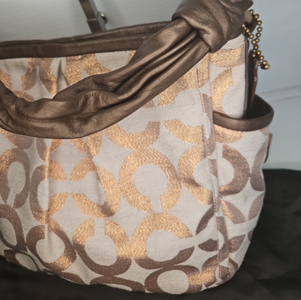Vintage Coach Parker Op Art Signature C Boho Shoulder Bag in Rose Gold CopperY2K - Picture 7 of 11